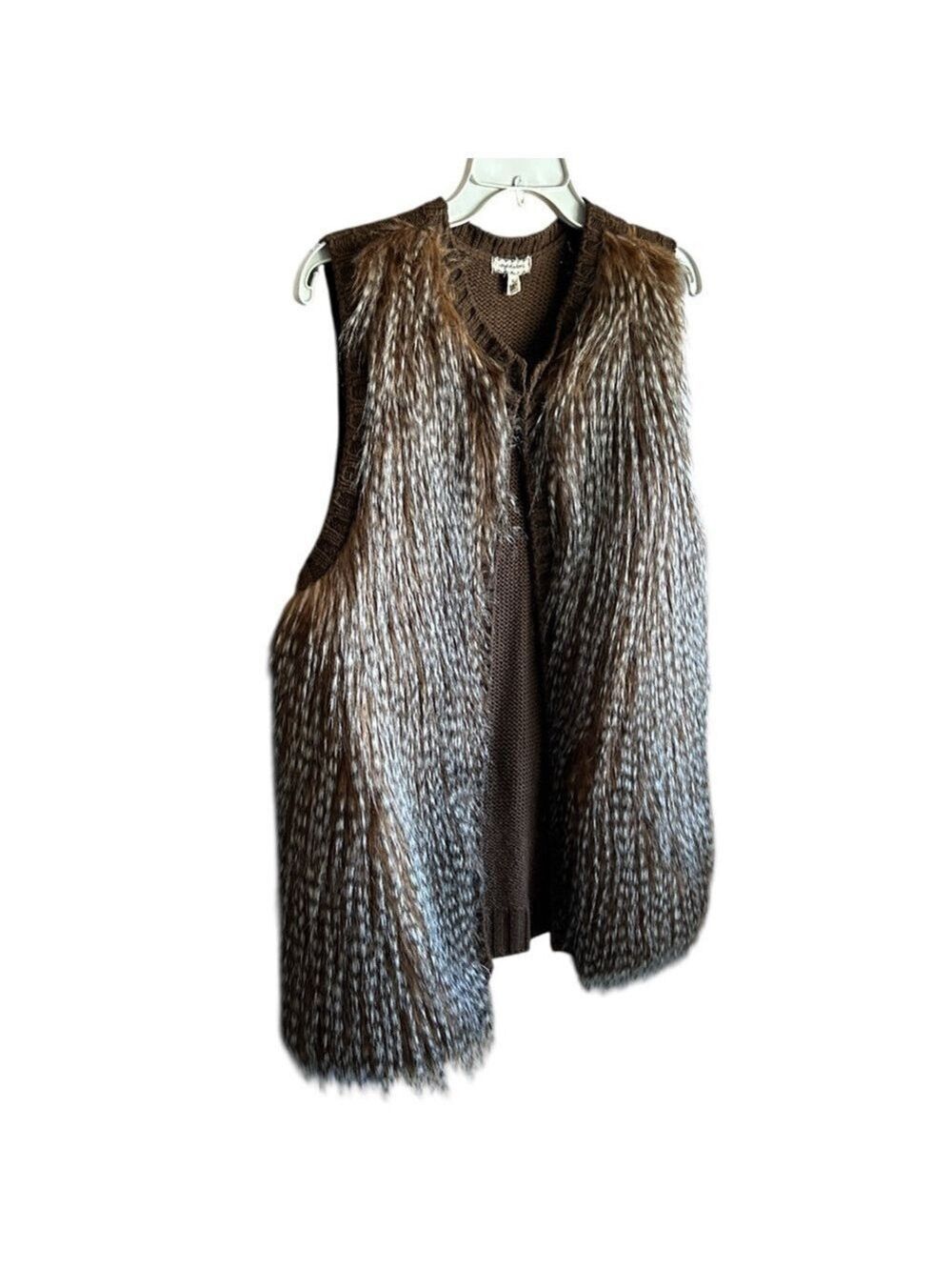 Eyeshadow Faux Fur Sweater Vest in Brown Size M - Picture 3 of 8